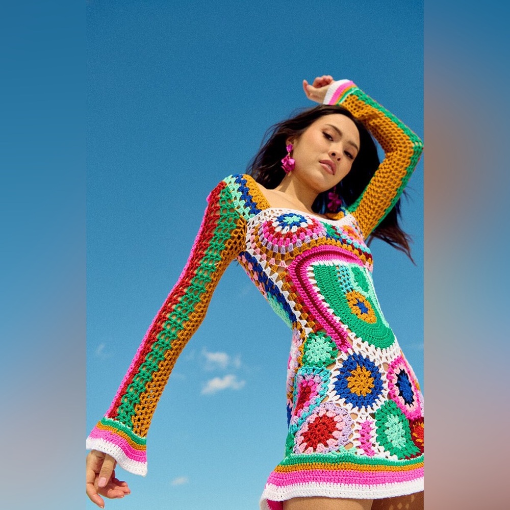 AKIRA Crochet Mini Long Sleeve Dress